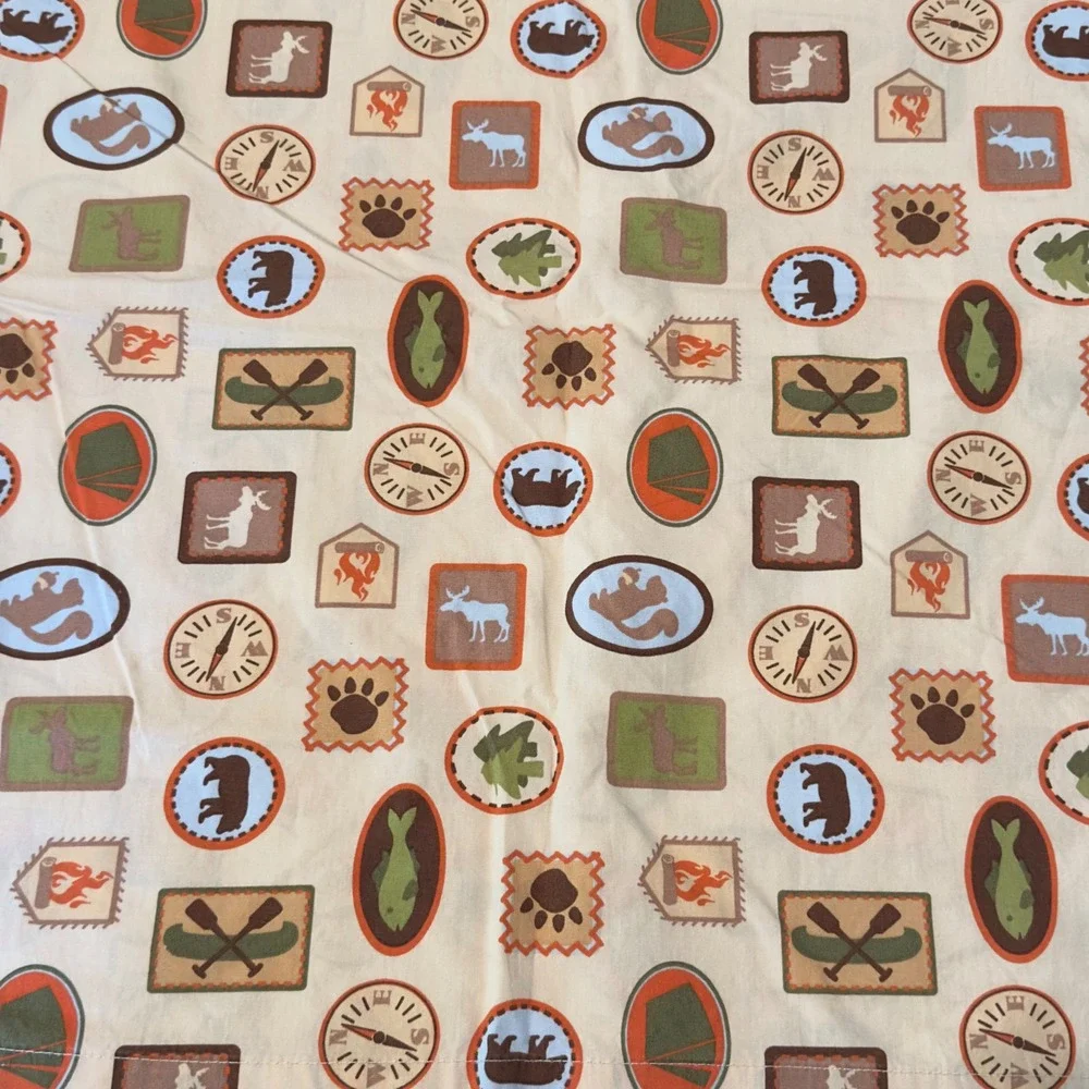 Vintage Woolrich kids 3pc Twin Sheet Set Nature Outdoor Camping Badge Bedding